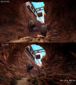 Сравнительный скриншот Black Mesa с улучшенной графигой земных уровней